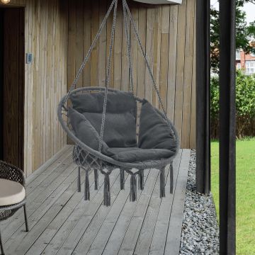 Siège Rond avec Coussin Hamac Kailua avec 4 Cordes d'attache Gris Foncé [casa.pro]