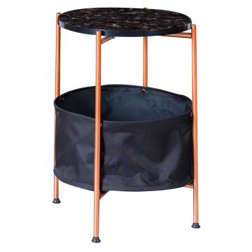 Table d'appoint Suonenjoki avec panier de rangement 59 x 47 cm marbre noir / bronze / noir [en.casa]