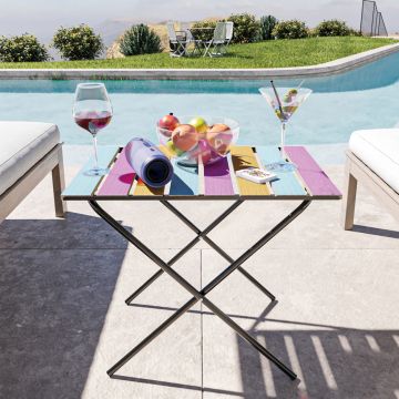 Table pliante de jardin Cavallino métal bois de pin 60 x 40 x 57 cm noir multicolore [en.casa]