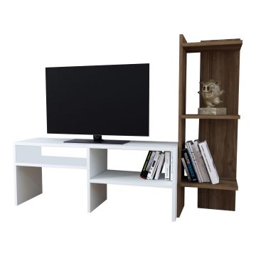 Meuble TV Jevnaker avec 5 étagères 137 x 30 x 100 cm blanc effet chêne foncé [en.casa]