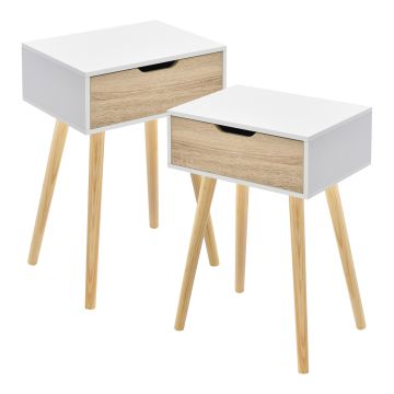 Lot de 2 tables d'appoint Östersund 60 x 40 x 30 cm blanc effet chêne [en.casa]