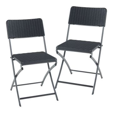 Lot de 2 chaises pliantes Mark 81 x 45 x 58 cm effet rotin noir [en.casa]