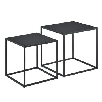 Lot de 2 Tables Basses Morsum Forme Carré Noir Mat [en.casa]