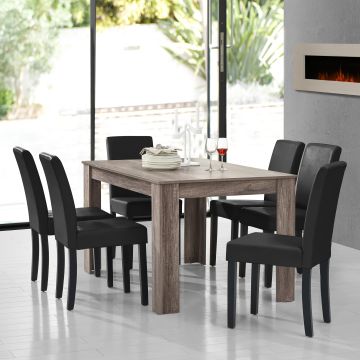 Table à manger chêne ancien 140 x 90 cm avec 6 chaises noir [en.casa]