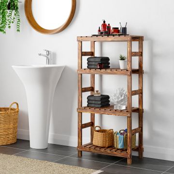 Étagère de salle de bain Kinnula bois de pin 120 x 60 x 30 cm bois foncé [en.casa]