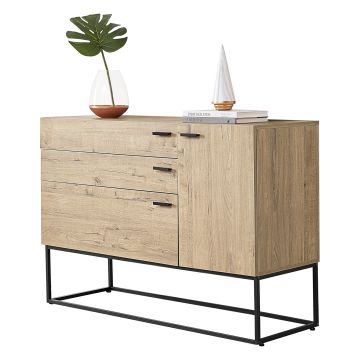 Commode Hylte pour Salon avec 3 Tiroirs 1 Porte 79 x 115 x 40 cm Effet Chêne Noir [en.casa]