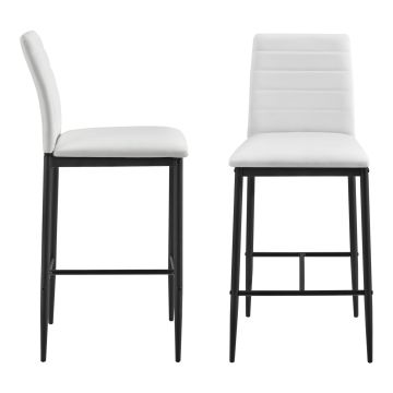 Lot de 2 Tabourets de Bar Chaises Rembourrées PU Similicuir avec Pieds en Acier et Hauteur d'Assise 66 cm Blanc [en.casa]