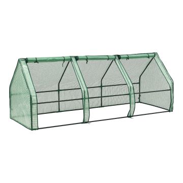 Châssis de jardin Höflein à 3 fenêtres en acier et polyéthylène 240 x 90 x 90 cm vert [en.casa]