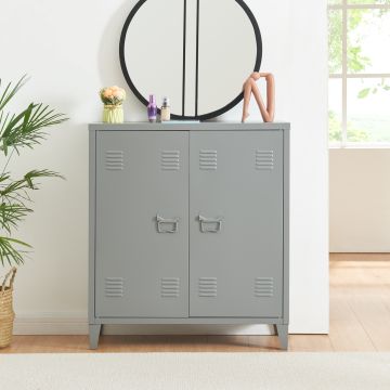 Casier de bureau métallique Oripää à 2 portes 90 x 80 x 33 cm gris foncé [en.casa]