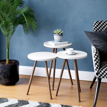 Set de 3 tables d'appoint Hjørring rondes trépied blanc [en.casa]