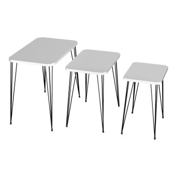 Set de 3 tables d'appoint Rudkøbing rectangulaires gigognes blanc noir [en.casa]