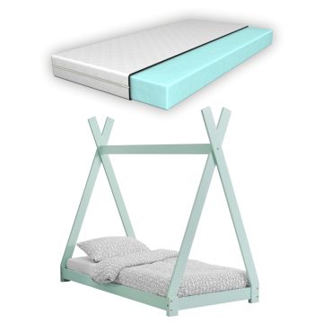 Lit Tipi pour Enfants avec Matelas Orthopédique Onejda Menthe 70 x 140 cm [en.casa]