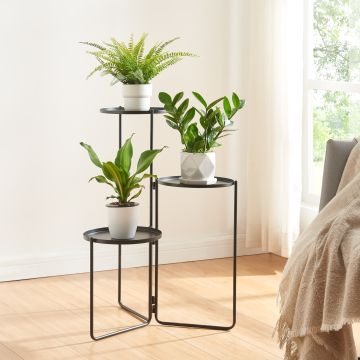 Support de plantes Ostre à 3 niveaux métal 70 x 48 x 25 cm noir [en.casa]