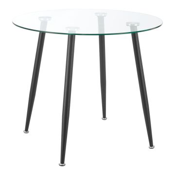 Table de salle à manger ronde Humppila verre trempé acier 75 x 80 cm transparent noir [en.casa]