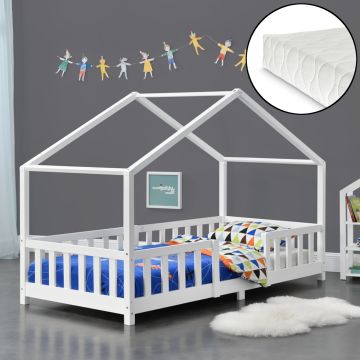 Lit d'enfant Design en Forme Maison avec Grille de Protection Construction Solide avec Matelas Bois de Pin Contreplaqué [en.casa] [neu.haus]