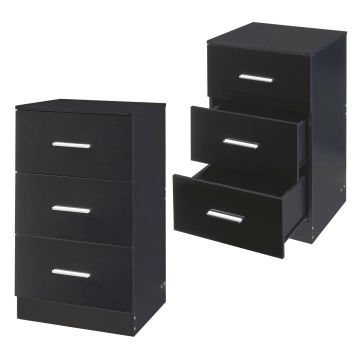 Set de 2 tables de chevet Aurdal avec 3 tiroirs panneau de particules 66 x 37 x 35 cm noir brillant [en.casa]