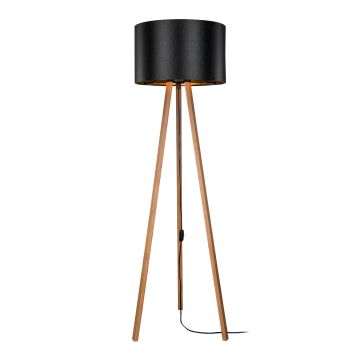 Lampadaire Keynes trépied hauteur 136 cm E27 bambou / noir [lux.pro]