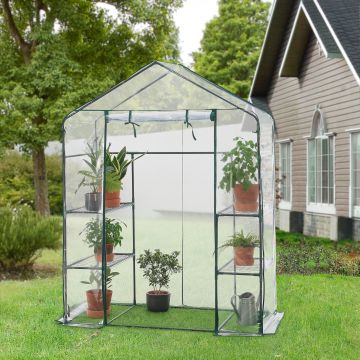 Serre de jardin Hoorn en acier et PVC avec étagères intégrées 140 x 73 x 195 cm [en.casa]