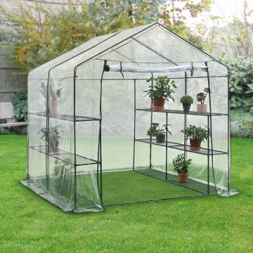 Serre de jardin Grünau en acier et PVC avec étagères intégrées 200 x 200 x 220 cm [en.casa]