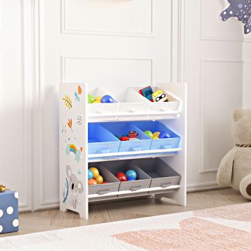 Étagère de rangement Boiro pour enfant avec 9 bacs pliables blanc / gris / bleu [en.casa]