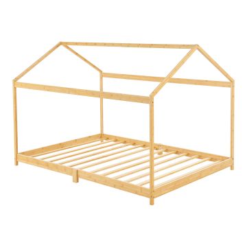 Lit cabane Vindafjord pour enfant 90 x 200 cm forme maison bambou naturel [en.casa]