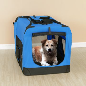 [pro.tec] Cage de Transport pour Chien Box de Transport pour Chien Chenil Polyester Pliant Bleu Taille M