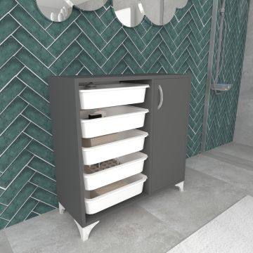 Meuble de rangement Lødingen à porte et 5 bacs 78,5 x 77 x 30 cm anthracite / blanc [en.casa]