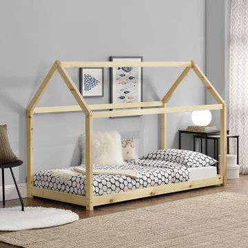 Lit Enfant Design Maison Netstal Pin 90 x 200 cm Bois Naturel [en.casa]