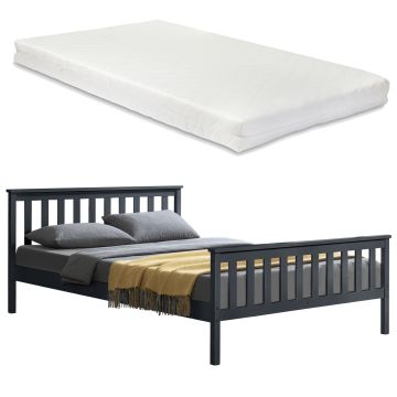 [en.casa] Lit Double en Pin avec Matelas en Mousse Froide et Sommier à Lattes