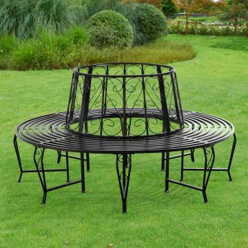 Banc de Jardin Sorrent Rond pour Arbre 160 x 84 cm Acier Noir [en.casa]