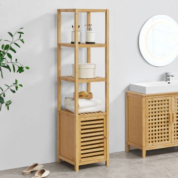 Étagère de salle de bain Liminka à 4 niveaux avec porte 140 x 34 x 33 cm [en.casa]