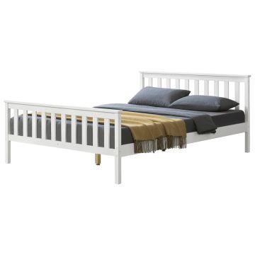 [en.casa] Lit en Pin Lit en Bois Lit d'Adulte Lit pour 2 Personnes Lits Jumeaux Cadre en Pin Sommier à Lattes en Panneau en Fibre de Bois Blanc 208x148x82cm