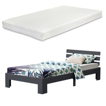 Cadre de Lit Simple Nivala à Matelas à Mousse à Froid Pin 90 x 200 cm Gris Foncé [en.casa]