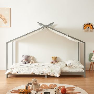 Lit enfant Brome bois de pin 90 x 200 cm gris blanc [en.casa]