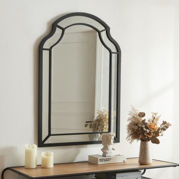 Miroir mural Puolanka MDF 90 x 60 cm noir [en.casa]