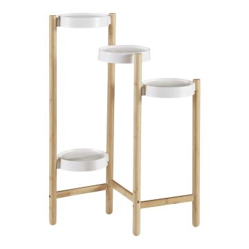 Étagère à plantes Sastamala à 4 niveaux bambou plastique 85 x 58 x 25 cm naturel blanc [en.casa]