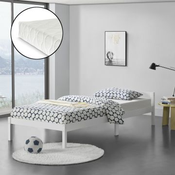 Cadre de Lit Simple Nakkila Pin avec Matelas à Mousse à Froid 90 x 200 cm Blanc [en.casa]