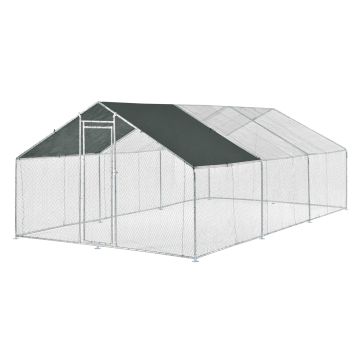 Enclos Extérieur Wels Volière Acier Galvanisé 3 x 6 x 2 m Argent Vert Foncé [pro.tec]