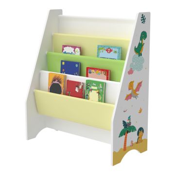 Bibliothèque Fisterra pour enfant avec 4 compartiments ouverts blanc / vert / jaune [en.casa]