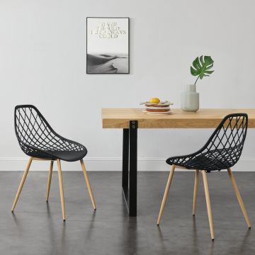 Set de 2 Chaises Warschau Plastique Noir Effet Hêtre [en.casa]