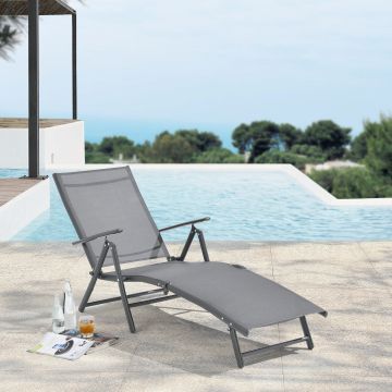 Transat Alborea Inclinable 160° Bain de Soleil avec Accoudoirs 150 x 65 x 86 cm [en.casa]