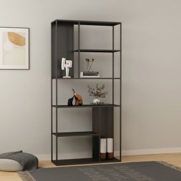 Étagère autoportante Vehmaa avec panneaux décoratifs acier 188 x 90 x 30 cm noir [en.casa]