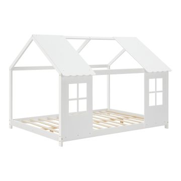 Lit cabane Tostedt pour enfant forme maison bois de pin 120 x 200 cm blanc [en.casa]