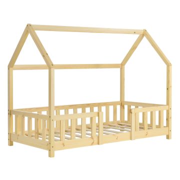 Lit d'Enfant Design Forme Maison Sisimiut Pin 140 x 70 cm Naturel [en.casa]