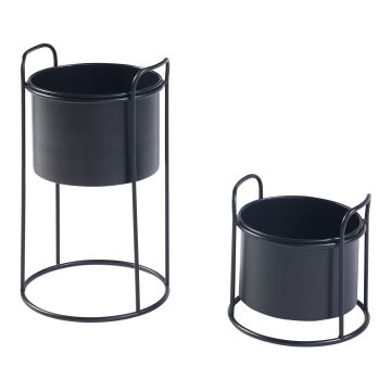 Set de 2 porte-plantes Osen de tailles variées métal noir [en.casa]