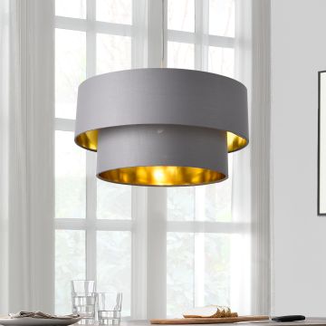 Suspension Lopar E27 60W en Métal et Textile Diamètre 40 cm Gris Doré [lux.pro]