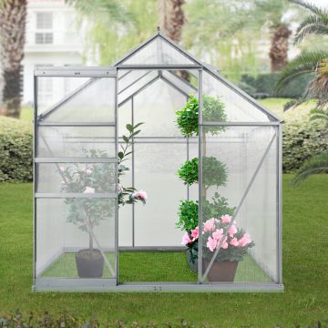 Serre de jardin Oisterwijk à porte coulissante en polycarbonate [en.casa]