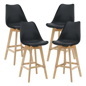 Lot de 4 Tabourets de Bar Lublin Plastique Similicuir Hêtre 105x48x58 cm Noir [en.casa]