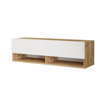 Meuble TV Laitila à porte 29,5 x 100 x 31,5 cm effet chêne rustique / blanc [en.casa]