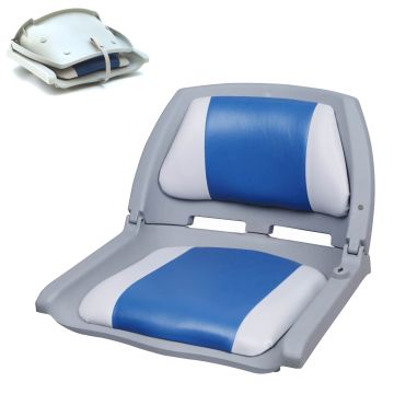 Siège Bâteau Assise Pliable Similicuir Bleu Blanc 521 x 457 x 408 mm [pro.tec]